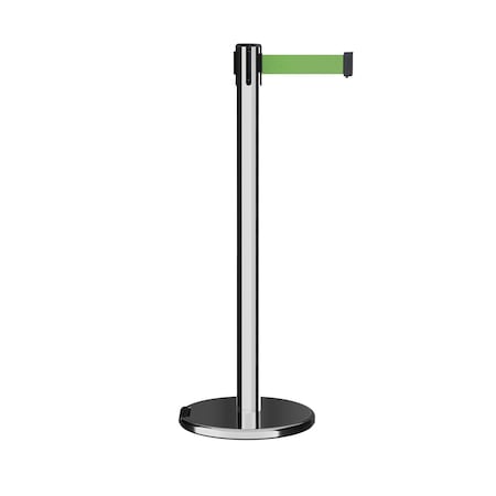 Retractable Belt Rolling Stanchion, 2.5ft Pol.Steel Post  11ft. Lt Grn